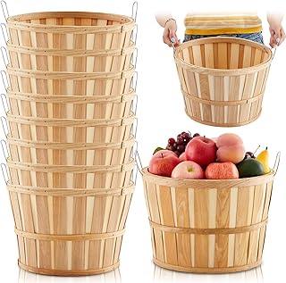 Marsui 8 Pcs Jumbo Half Bushel Baskets, 14 x 9.5 Inch Large Round Wooden Apple Basket with Handles Handcrafted Produce for Farmers Market Harvest Fruit Plants or Commercial Use