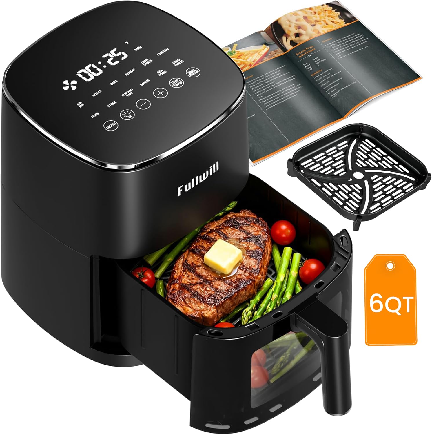 Fullwill Air Fryer with Viewing Window 6 QT