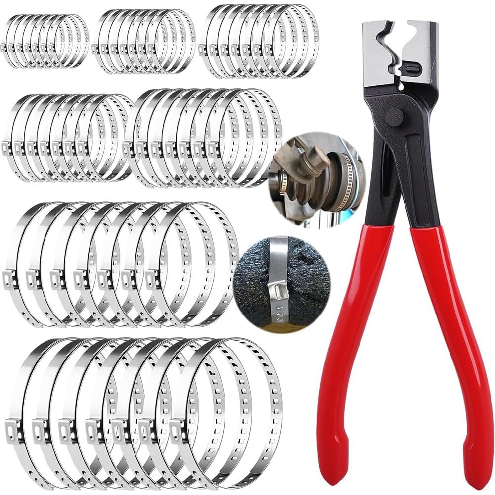 Ijsdnvjndx As Shown Stainless Steel Cv Hose Clamps 50 Pieces Set With Hose Clamp Pliers, 7 Sizes Adjustable Pipe Hose Clamps