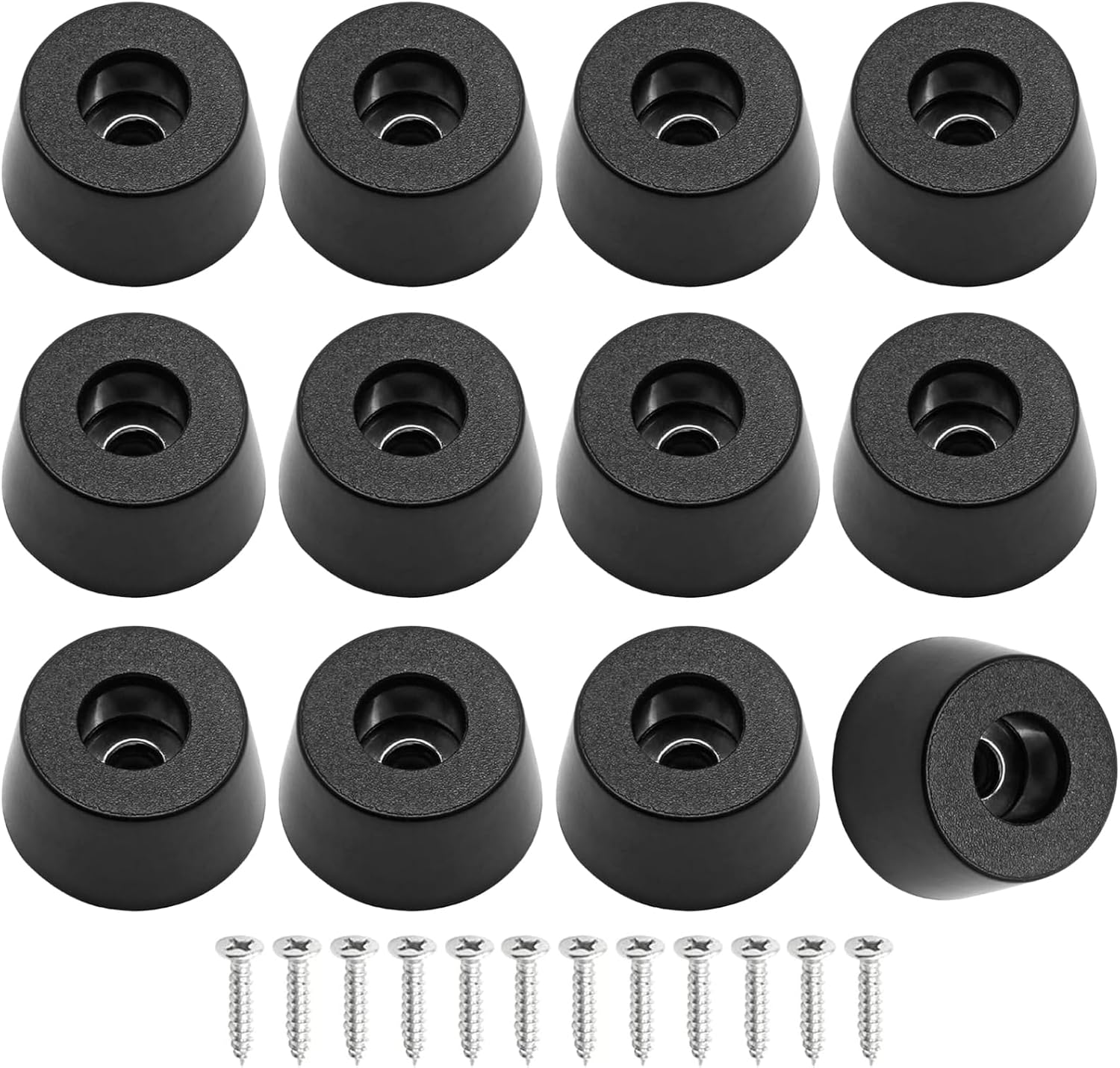 12 Pcs Cutting Board Feet, Round Non Slip Black Rubber Feet Bumpers Pads with Stainless Steel Screws for Furniture Chair Cabinet Electronics, 0.65" x 1.1" (H x D)