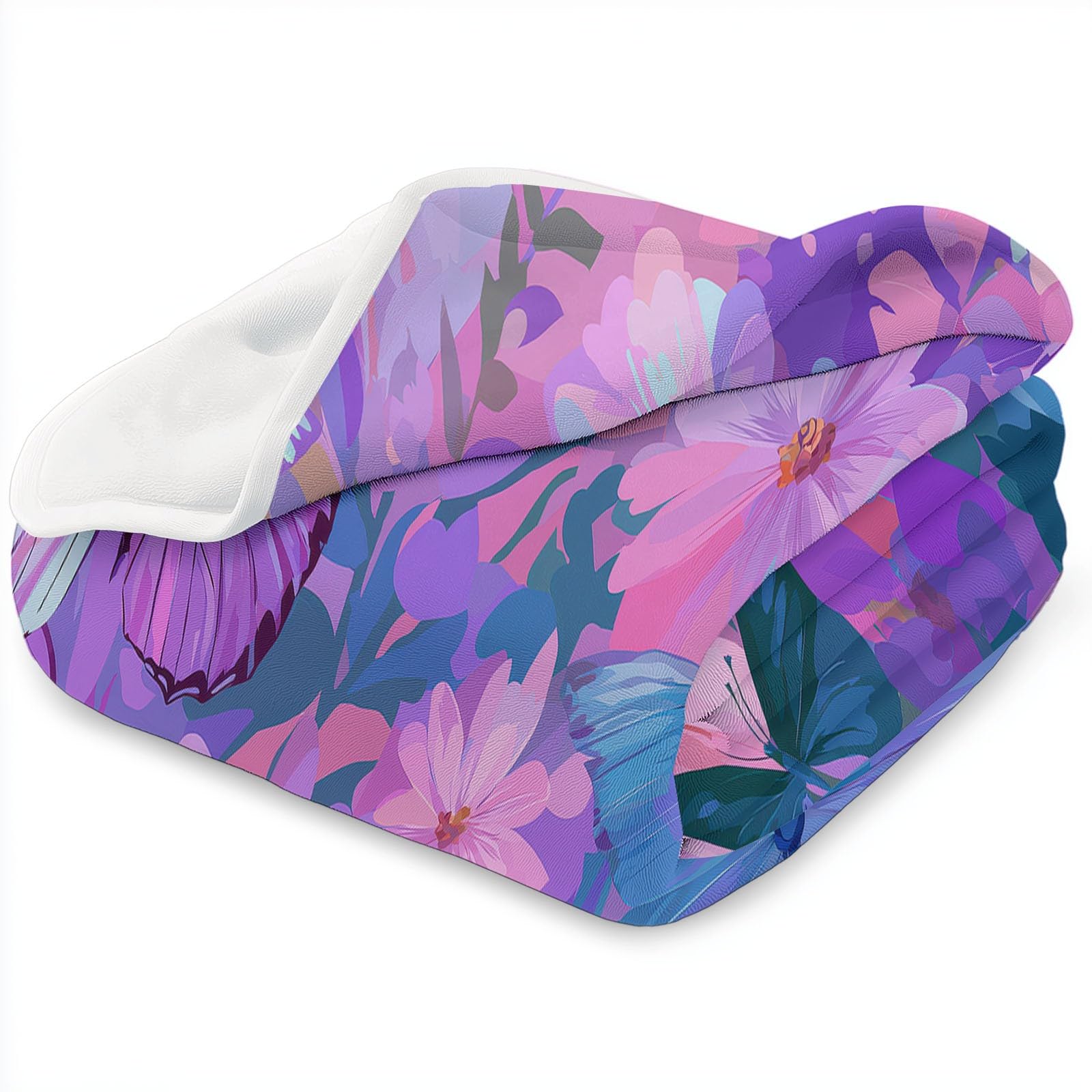 Manta mullida con diseño de animales y mariposas y flores, color rosa, 220 x 240 cm, suave manta de forro polar de microfibra, cálida manta para sofá, cama o sofá