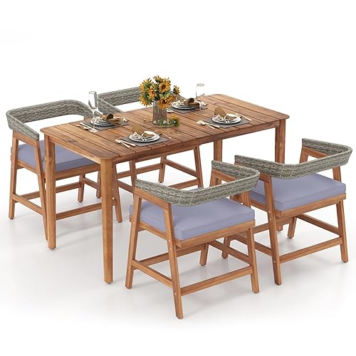 HAPPYGRILL 5 Pieces Patio Dining Set, Solid Acacia Wood Outdoor
