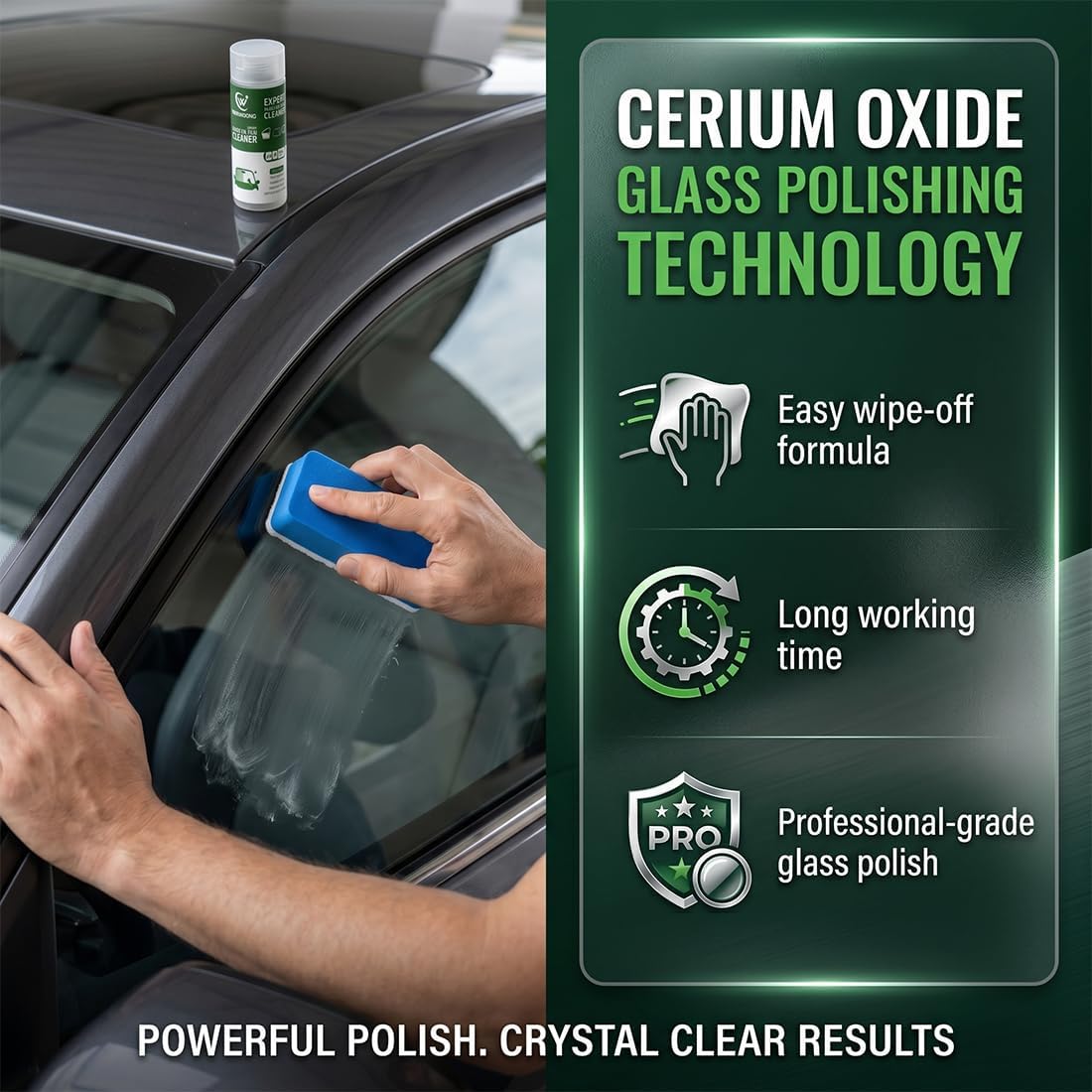 Glass Polish Compound, Car Glass Scratch Remover, Oil Film & Water Spot Cleaner for Windshield Windows Mirror, Remove Wiper Marks Swirls Hard Water Stains - 1.69 Fl Oz