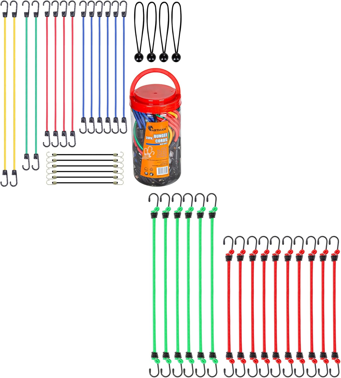 Cartman 24pc Bungee Cords Assortment, 16PK Bungee Cord