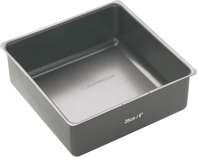 MasterClass 20 cm Deep Cake Tin with PFOA Non Stick and Loose Bottom, 1 mm Carbon Steel, 8 Inch Square Pan, Grey