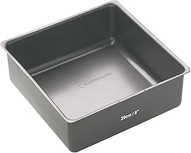MasterClass 20 cm Deep Cake Tin with PFOA Non Stick and Loose Bottom, 1 mm Carbon Steel, 8 Inch Square Pan, Grey