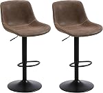 Bar Stools Set of 2, Swivel Counter Height Barstools with Back, Adjustable Modern Bar Chairs, Tall Armless PU Leather Kitchen Island Stool, Brown, 8005DBR