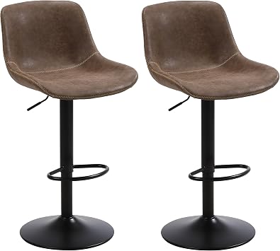 Swivel Bar Stools Set 2, Adjustable Height Suede-Like Leather Brown