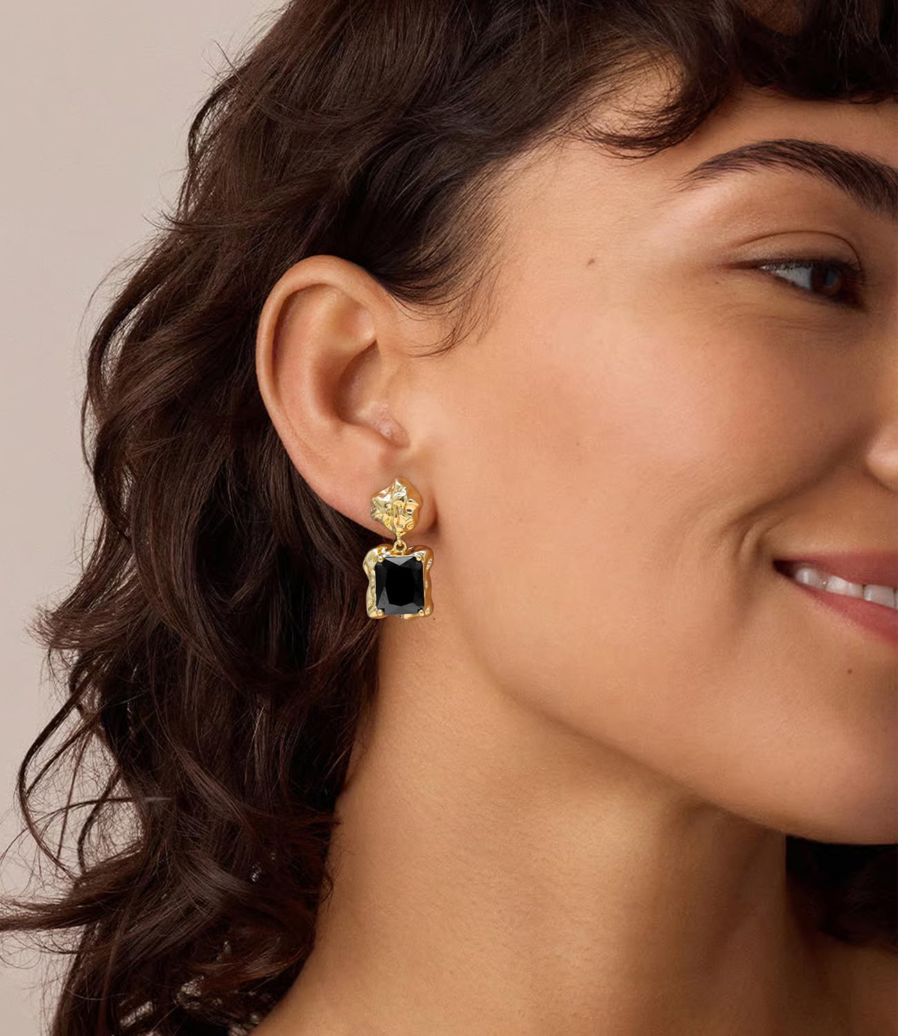 Chunky Gold Geometric Stud Earrings Trendy Vintage 14K Gold Plated Black Cubic Zirconia Statement Cocktail Earrings Dupes Jewelry for Women - Image 3