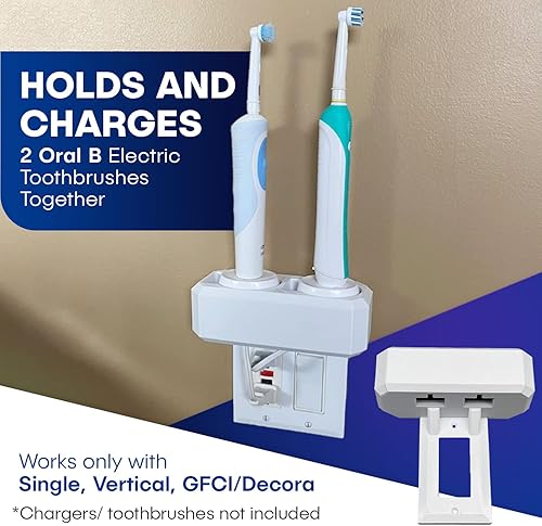 Miniatura 3 de Soporte para cepillo de dientes eléctrico, montaje en pared, compatible con Oral-B, soporta 2 cargadores, se monta solo en una sola toma GFCIDecora