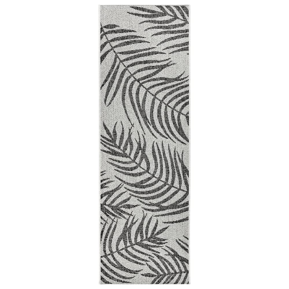 NORTHRUGS Palmera Tapis d'extérieur (70 x 300 cm, Motif Floral, 100% polypropylène, résistant et Facile d'entretien, résistant aux Rayons UV, Salon, Balcon, terrasse, Jardin) Noir/crème, 70 x 300 cm
