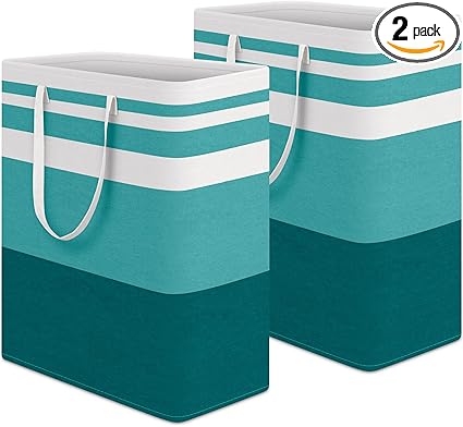 HomeHacks 2-Pack Large Laundry Basket, Waterproof, Freestanding Laundry Hamper, Collapsible Tall Clothes Hamper with Extended Handles for Clothes Toys in the Dorm and Family (Green, 125L)