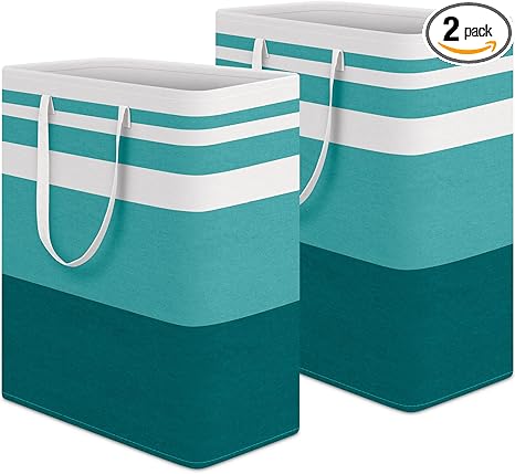 HomeHacks 2-Pack Large Laundry Basket, Waterproof, Freestanding Laundry Hamper, Collapsible Tall Clothes Hamper with Extended Handles for Clothes Toys in the Dorm and Family (Green, 125L)
