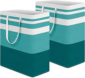 HomeHacks 2-Pack Large Laundry Basket, Waterproof, Freestanding Laundry Hamper, Collapsible Tall Clothes Hamper with Extended Handles for Clothes Toys in the Dorm and Family (Green, 125L)