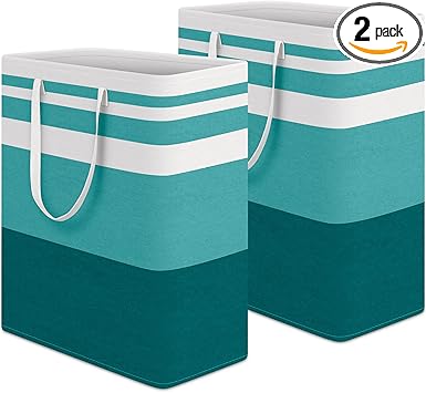 HomeHacks 2-Pack Large Laundry Basket, Waterproof, Freestanding Laundry Hamper, Collapsible Tall Clothes Hamper with Extended Handles for Clothes Toys in the Dorm and Family (Green, 125L)