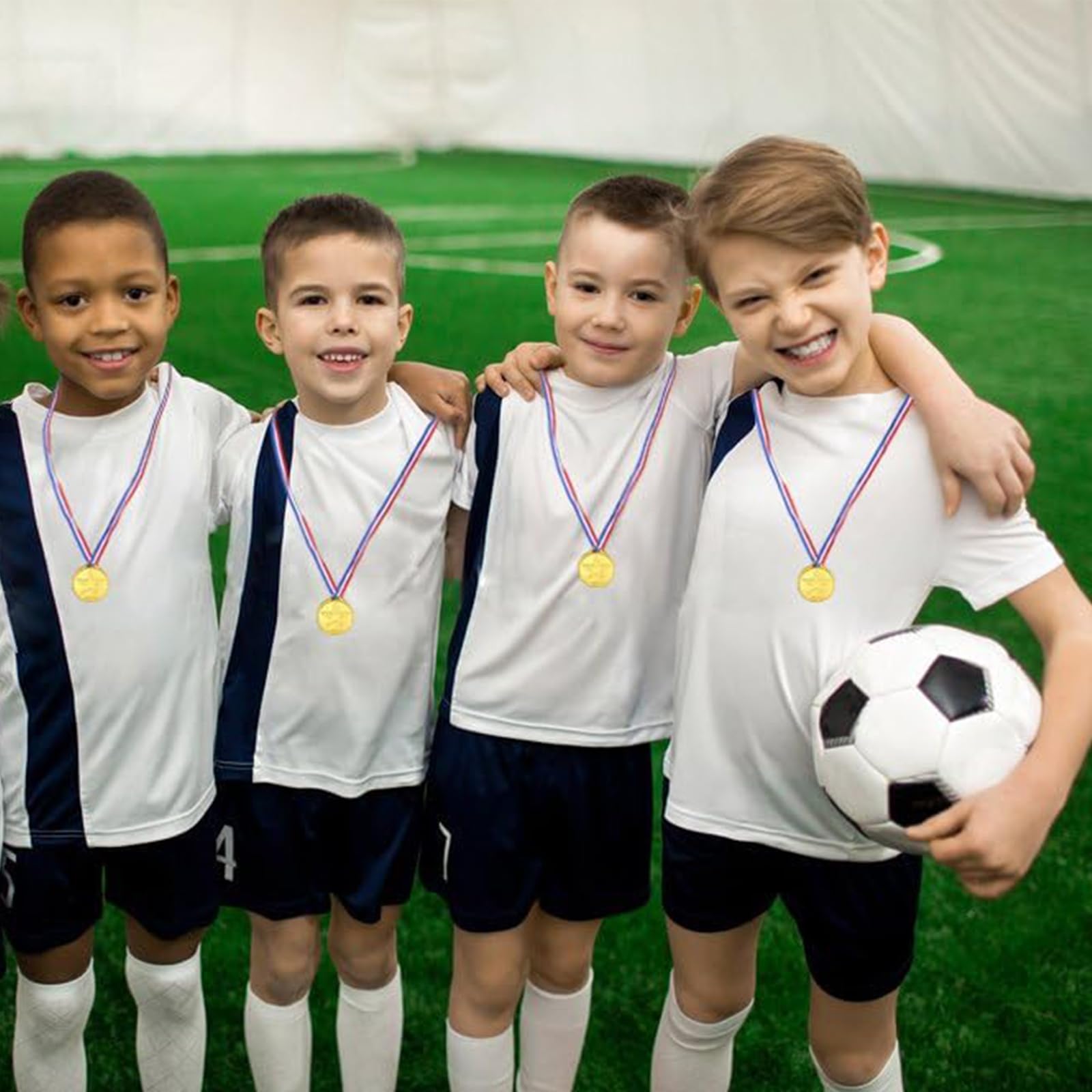 Medaglie Plastica Di Vincitore Con I Nastri Per Premi Competition 24 Pezzi, Bambini, Oro