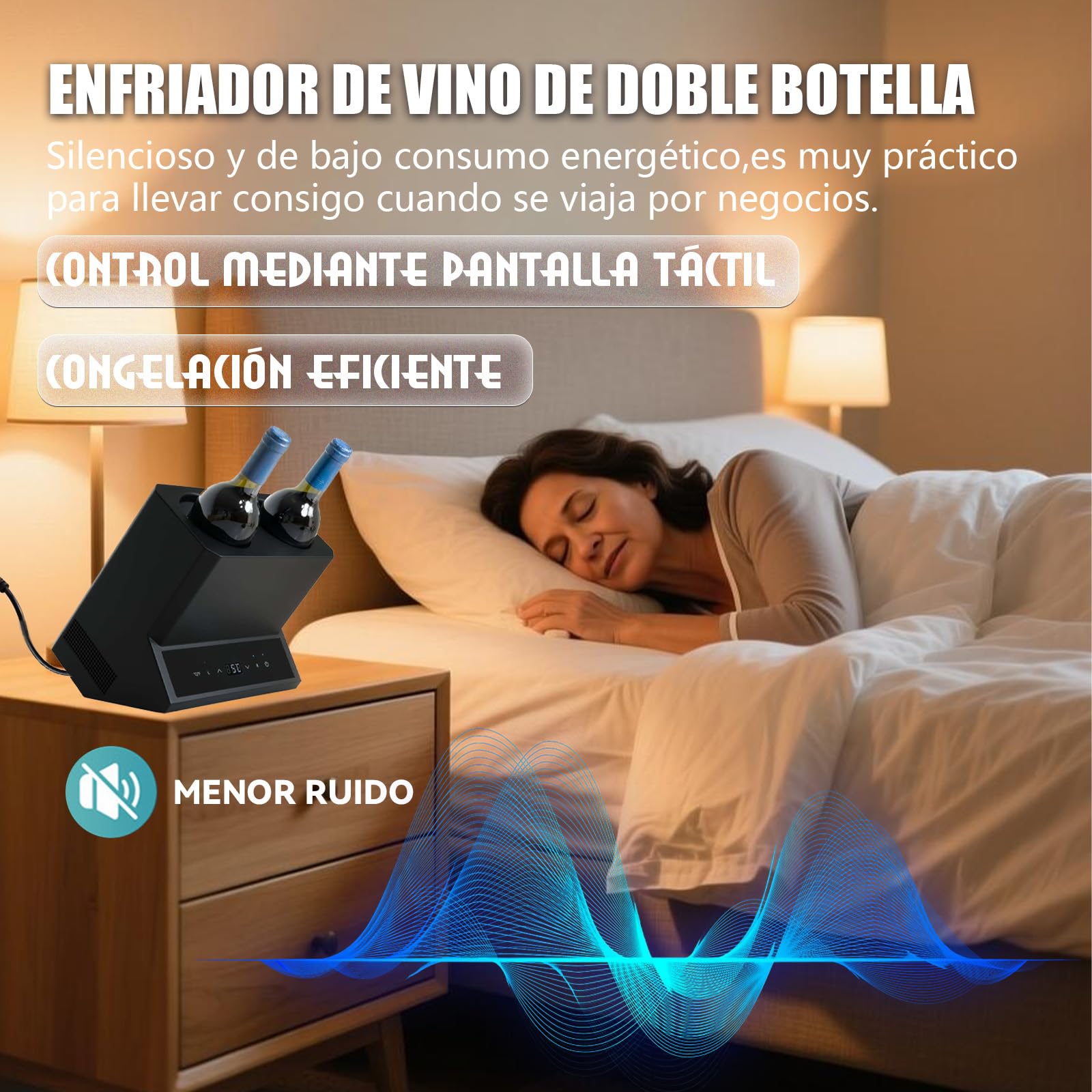 Enfriador de vino eléctrico de doble botella, enfriador de 2 botellas para vino y champán estándar de 750 ml, acero inoxidable con control táctil, refrigeración 24 horas para cocina, bar, fiesta