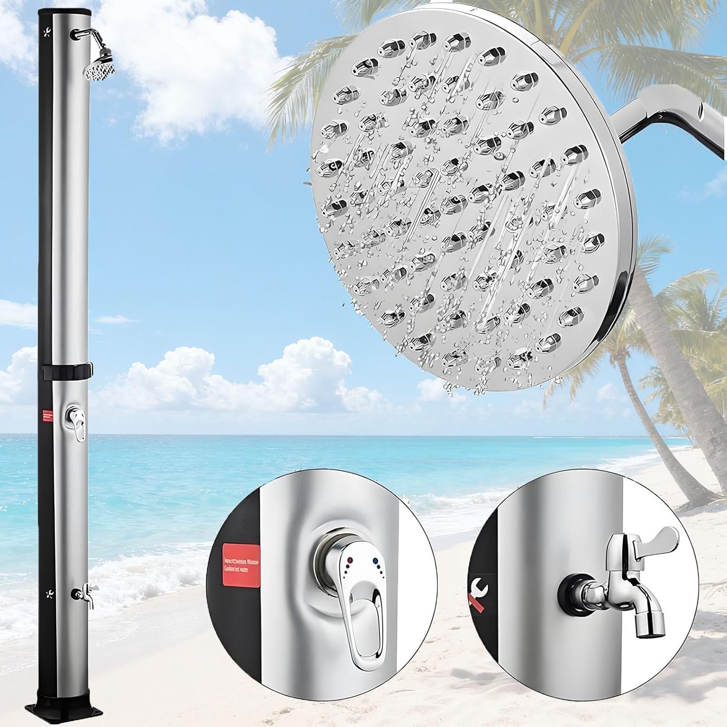 Solar Heated Shower with Temperature Control, Quick Assembly for Outdoor Pool Beach Spa Use