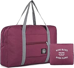 Foldable Travel Nylon Duffel Bag Tote Carry On Luggage Gym Sport Duffle Hand Shoulder Portable Waterproof Lightweight Shopping Bags for Women and Girls (MAROON)