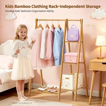 Small Clothes Racks,Kids Clothing Hanging Rack, Bamboo Garment Rack