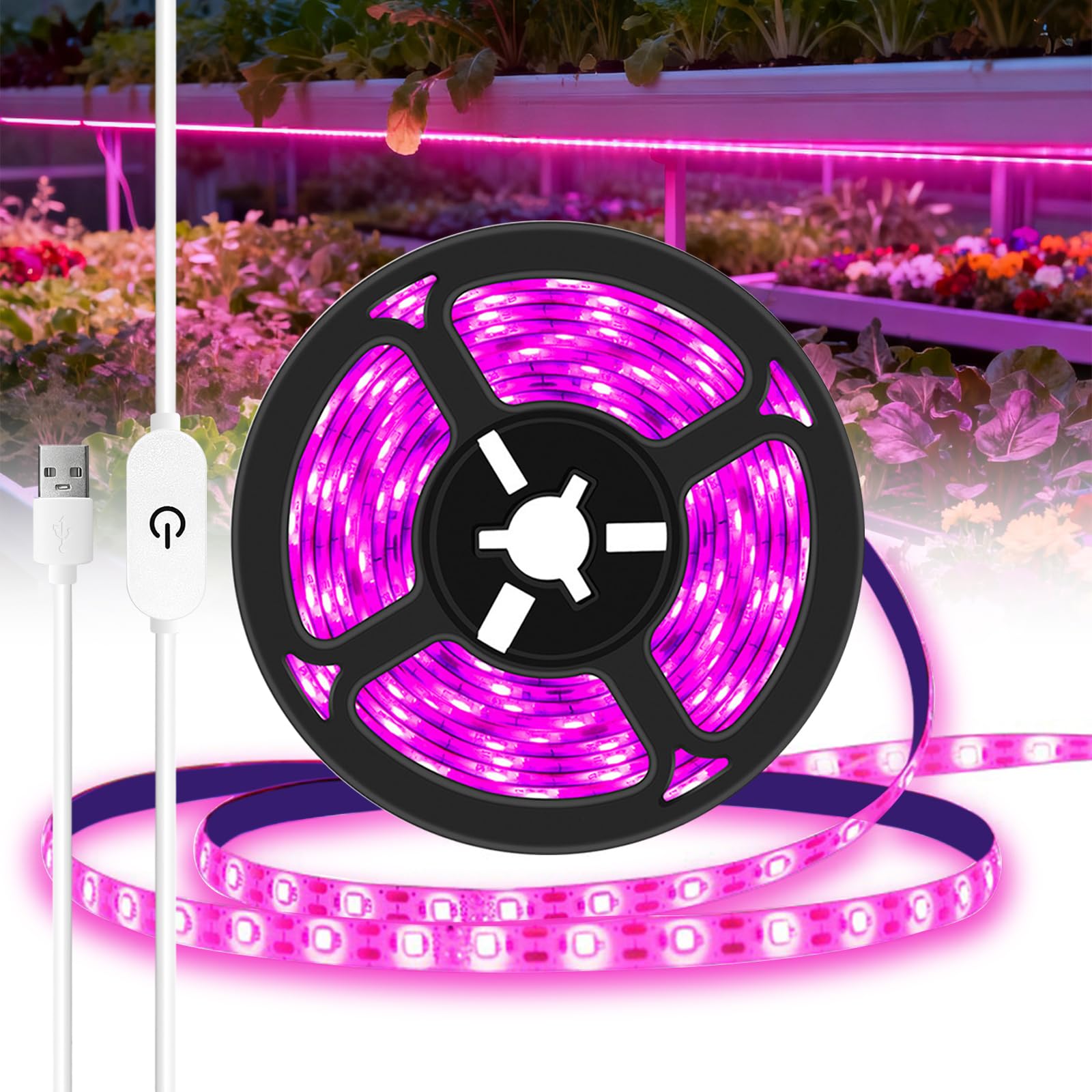 TOTHDATE 5M USB Plant Grow Light Strip, 300 LEDs Touch Dimmable Self Adhesive Rope Strip IP65 Waterproof for Indoor Plants