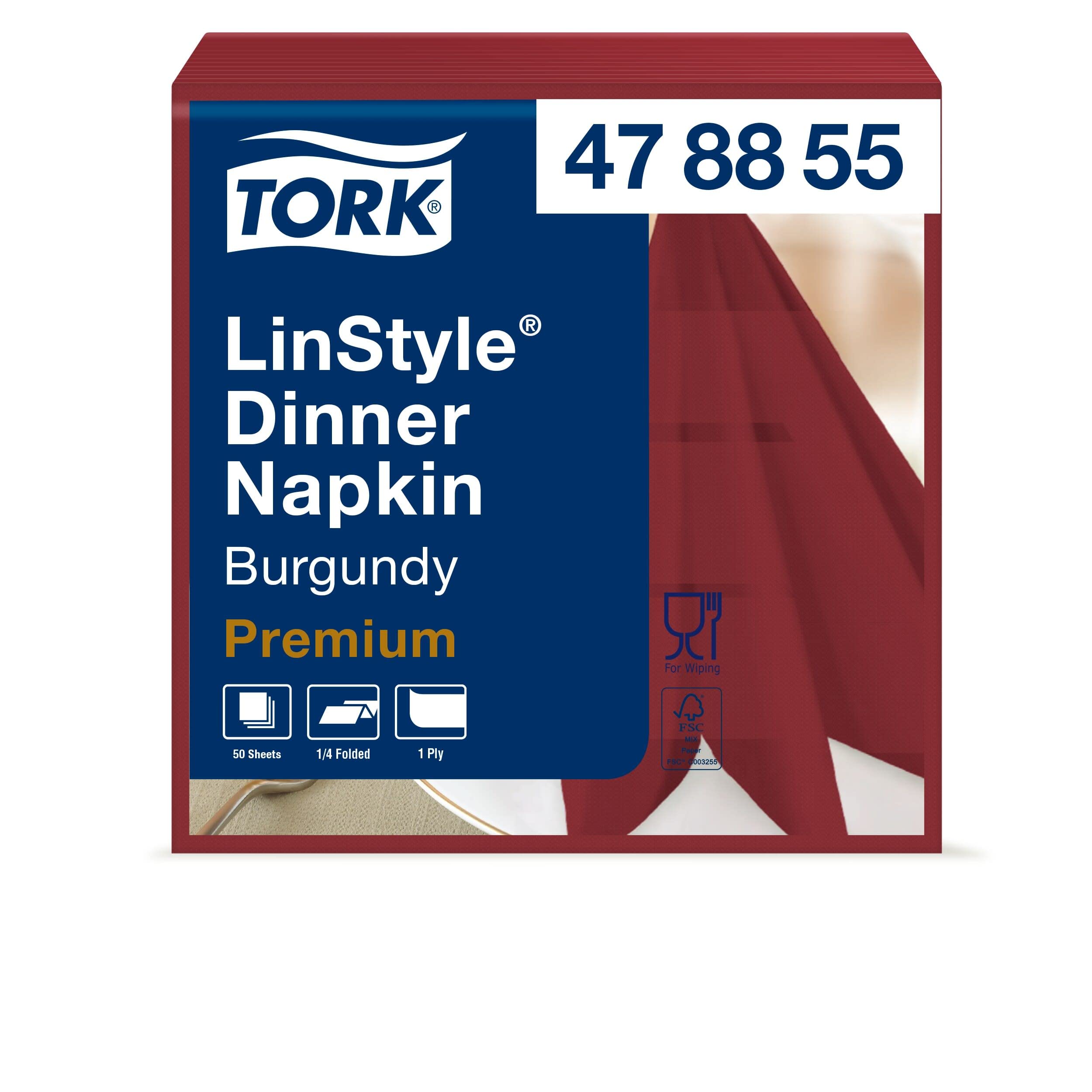 Tork 478855 Serviettes Dinner, Linstyle couleur, 12 x 50 serviettes | 1 pli, 39cm x 39cm, bordeaux, Premium
