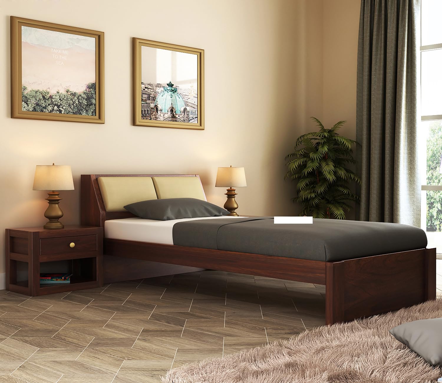 GADWAL FURNITURE Solid Sheesham Wood Single Bed Furniture for Bedroom