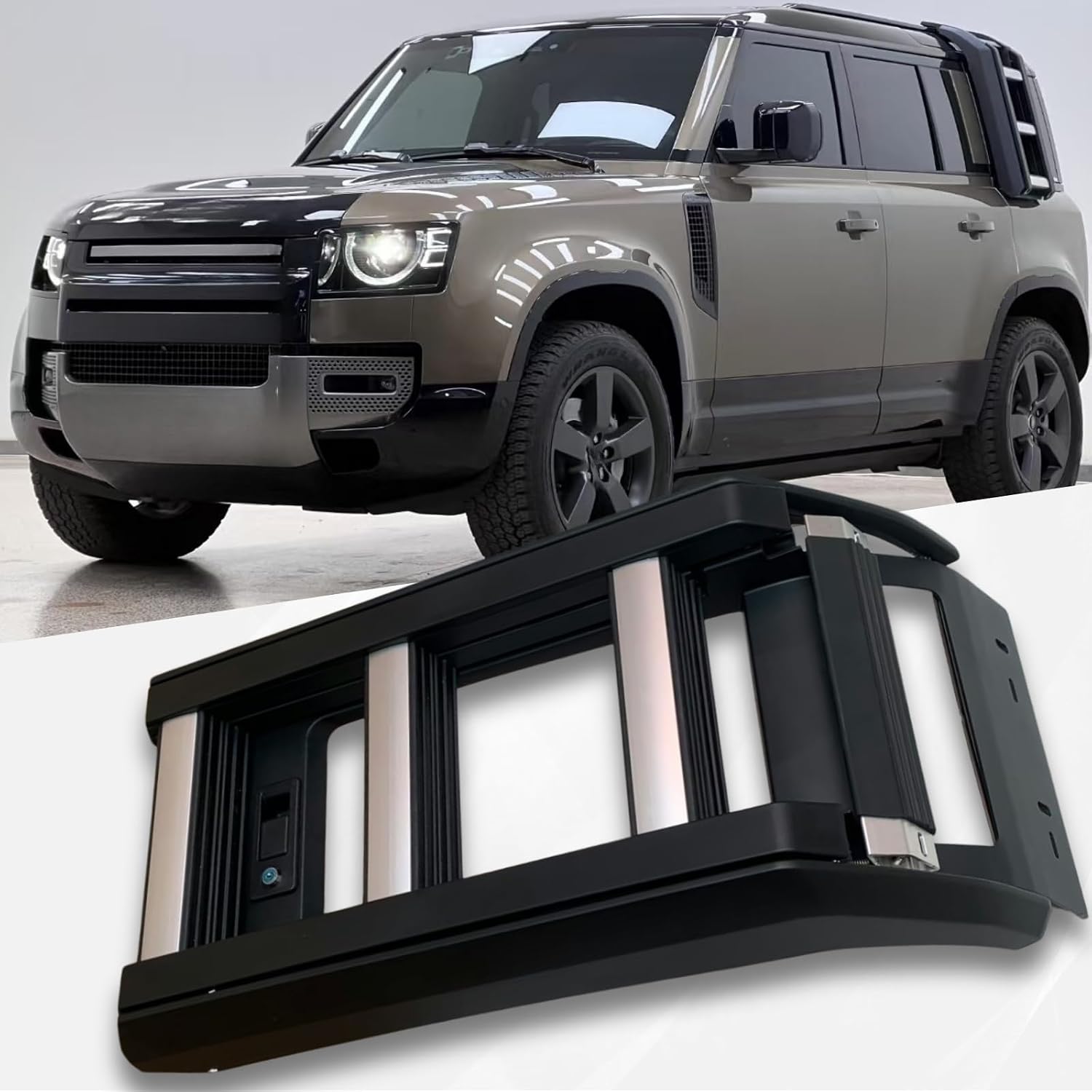 Side Roof Rack Access Foldable Liftable Ladder Protective Frame Fits for Land Rover Defender 90 110 130 2020 2021 2022 2023 2024 2025 2026 Window Step Silver Black Accessories