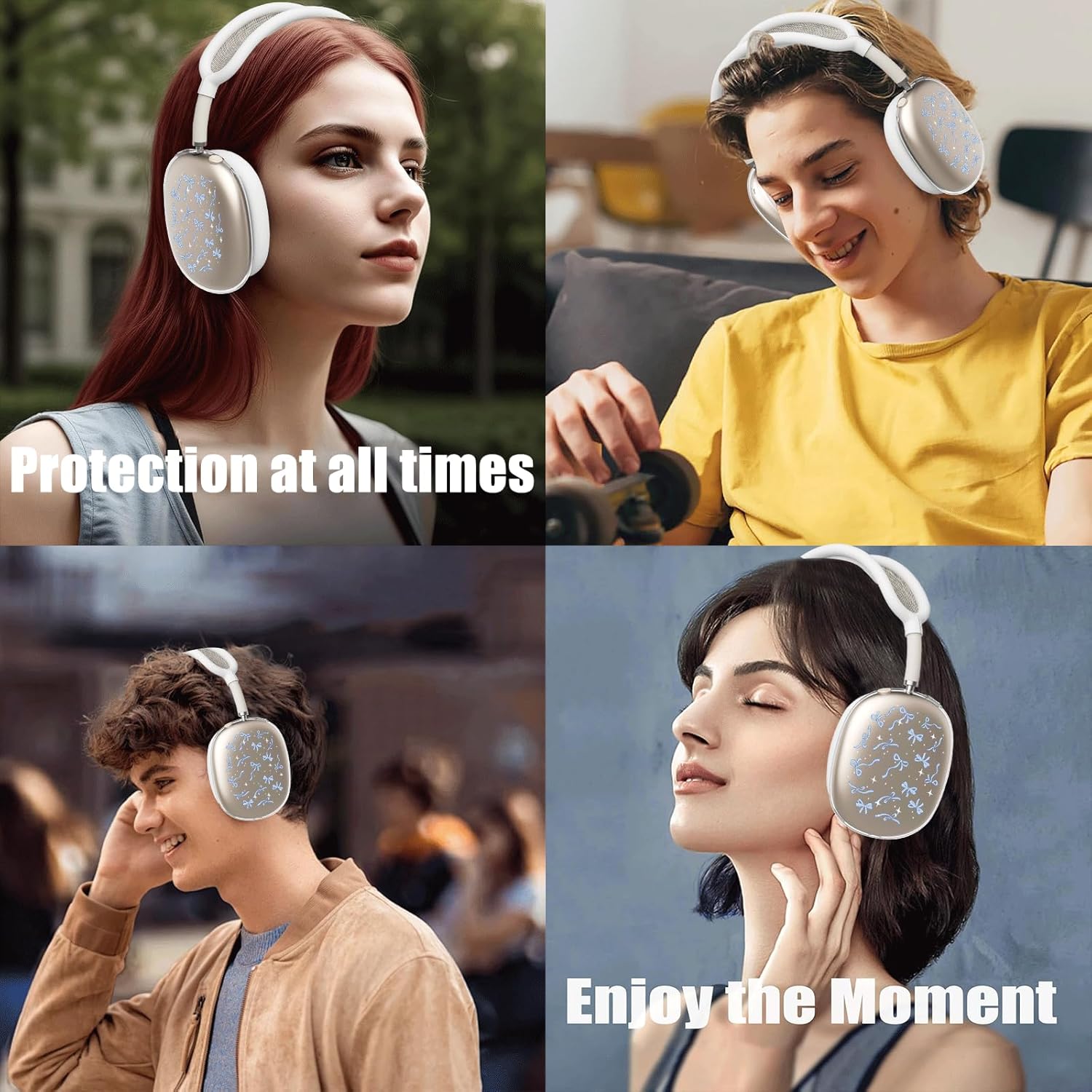 Sky Blue Bow Clear Case for Airpods Max Headphones Cute Bowknot Design Soft TPU Ear Cups Cover Anti-Scratch Silicone Ear Pad Protective Case Kawaii Headband Cover for Apple Airpods Max