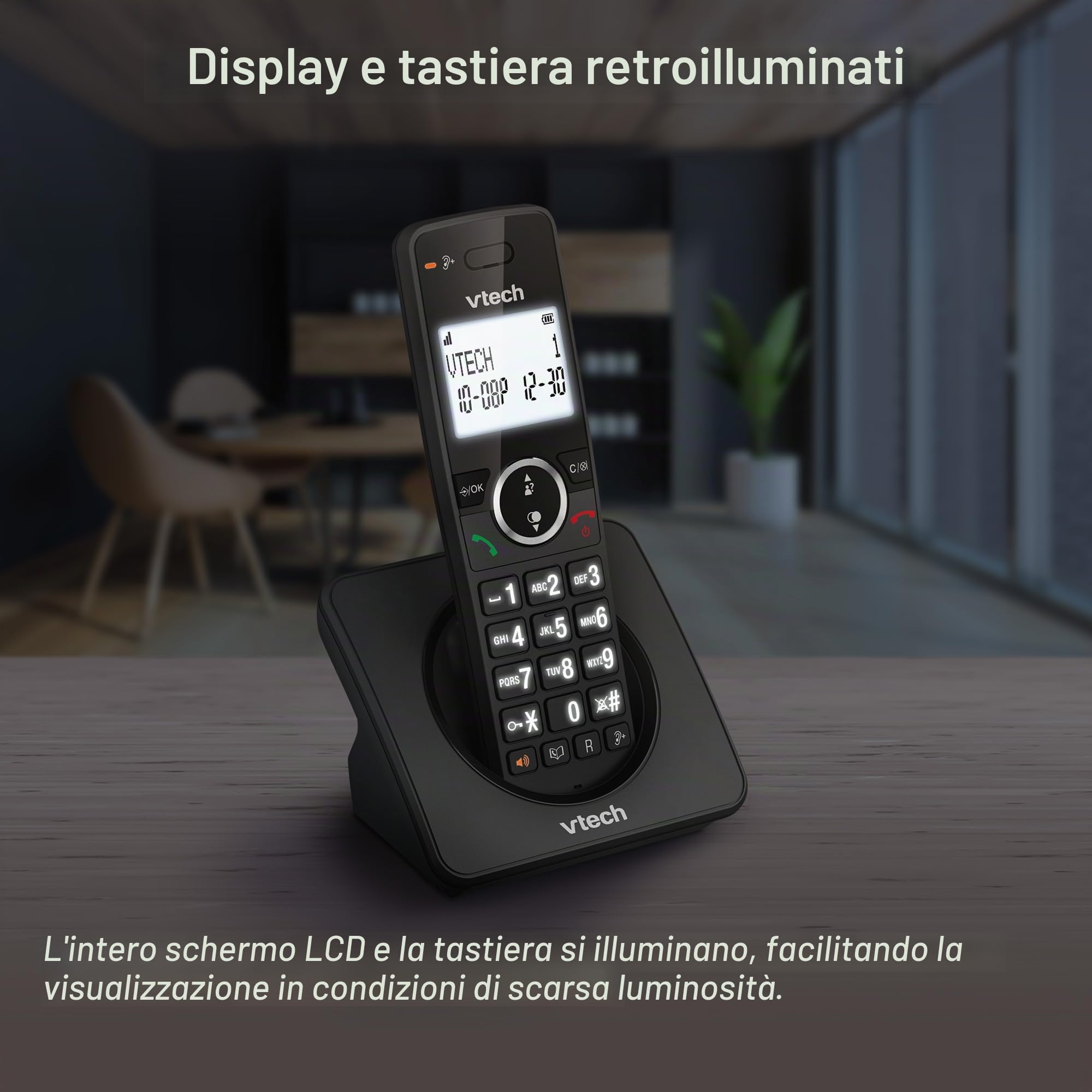 VTech ES2001 Telefono senza fili DECT a 2 combinati con blocco chiamate, amplificatore di volume, ID chiamante/chiamata in attesa,18 ore di autonomia,schermo e tastiera retroilluminati
