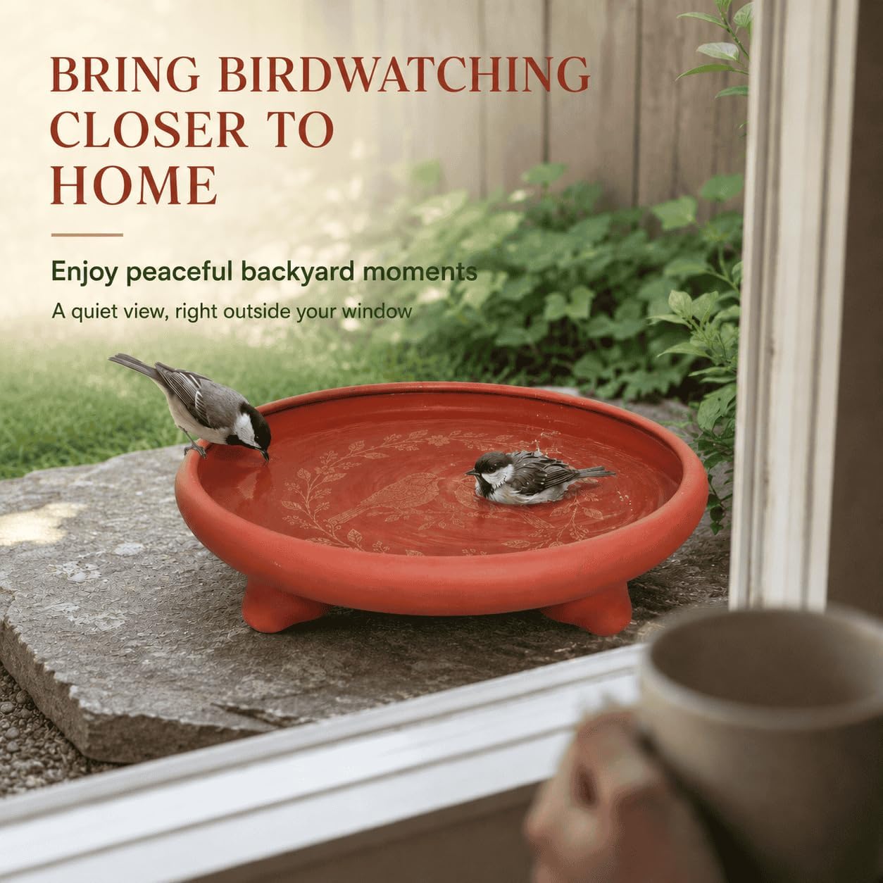 12.2 Inch Terracotta Heavy Ground Bird Bath Bowl for Outdoors