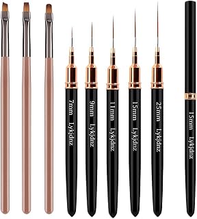 Lykjdnz 5Pcs Nail Art Liner Brushes Set with 3 Cleanup Brushes - Thin Gel Nail Brushes Sizes 7/9/11/15/25mm for DIY Designs & Salon