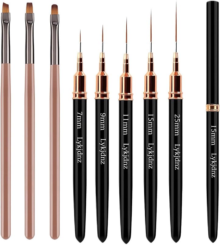 8Pcs Nail Art Brushes Set, 5 Art Liners & 3 Multi Shape Gel Builder Brushes | Liners With 7/9/11/15/25mm Bristles For Fine Lining, Gel Coating & Nail Shaping, Ideal For Salon And DIY Nail Art
