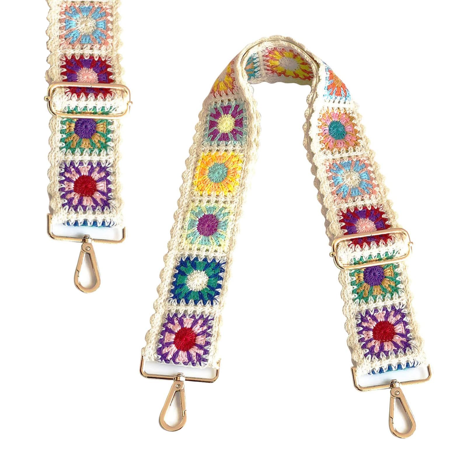 ECHOSAMEN Crochet Flower Purse Straps Replacement Crossbody for Handbags Women Guitar Strap Wide Adjustable Bag Strap(2")