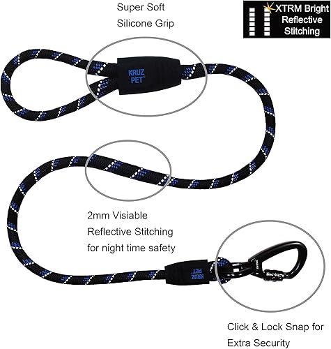 Miniatura 6 de Kruz - Correa reflectante para perro, KZROPE5048-02L, agarre de silicona suave, cierre de clic y cierre a presión, para caminar, correr,