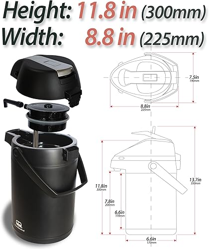 Miniatura 5 de PortableAnd Dispensador térmico de chocolate de doble pared aislado al vacío de acero inoxidable de 101 onzas con bomba de aire calor de 12 horas de