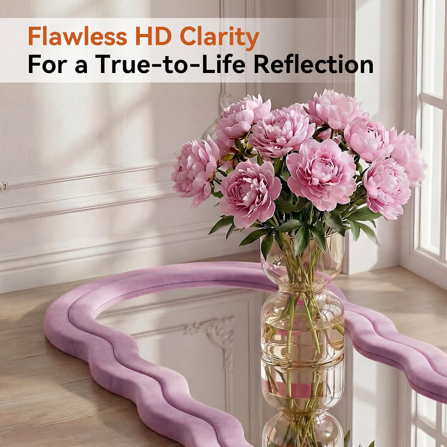 ZHUNFA Full Length Mirror,65×24 Mirror Full Length Wall Mounted Wrapped in Flannel,Featuring an Irregular Wavy Design,Room,Bedroom,Living Room Home Decor,Pink.