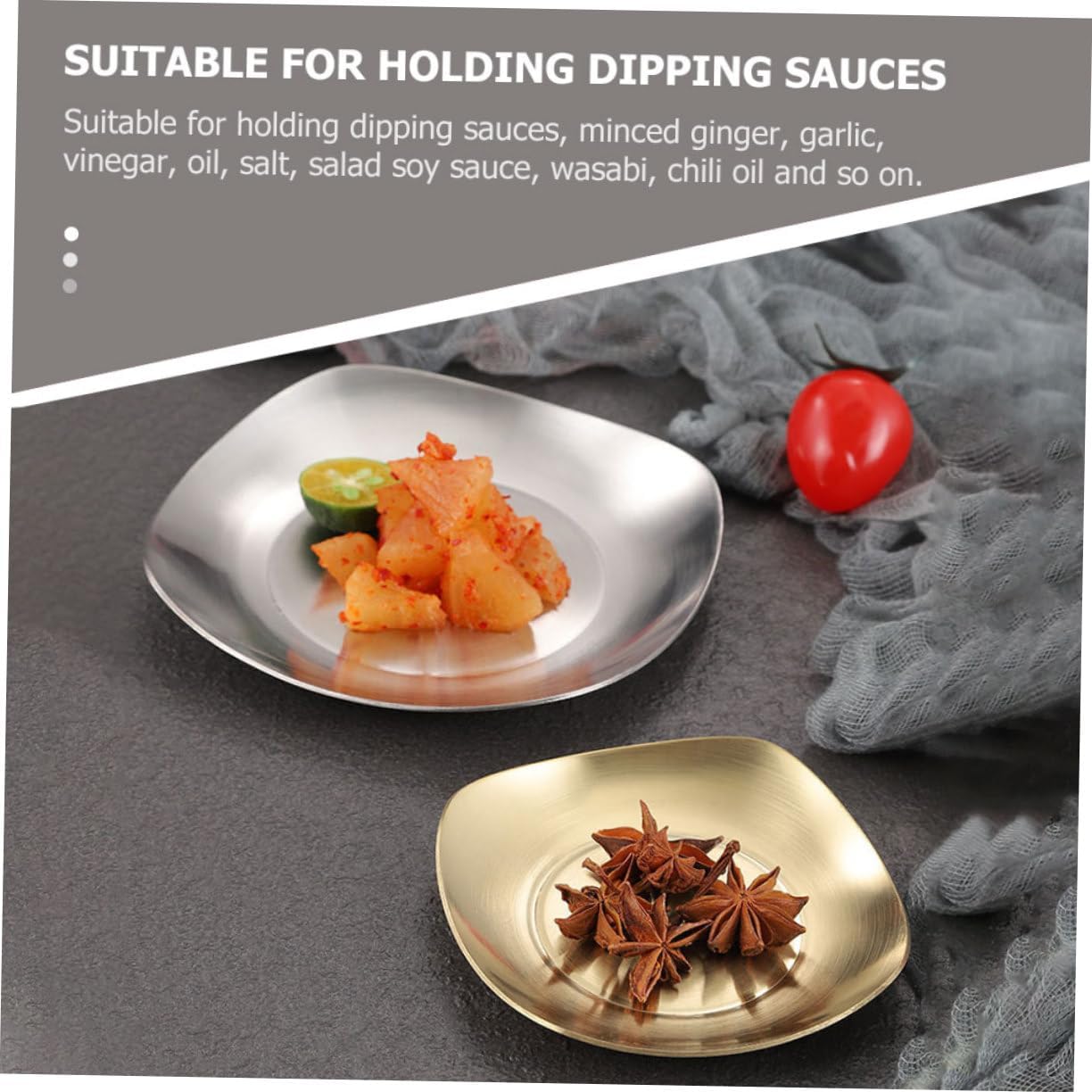 1pc Stainless Steel Sauce Dish Seasoning Plate for Dipping Sauces Condiments Appetizers and Side Dishes for Home Hotel and Restaurant Use