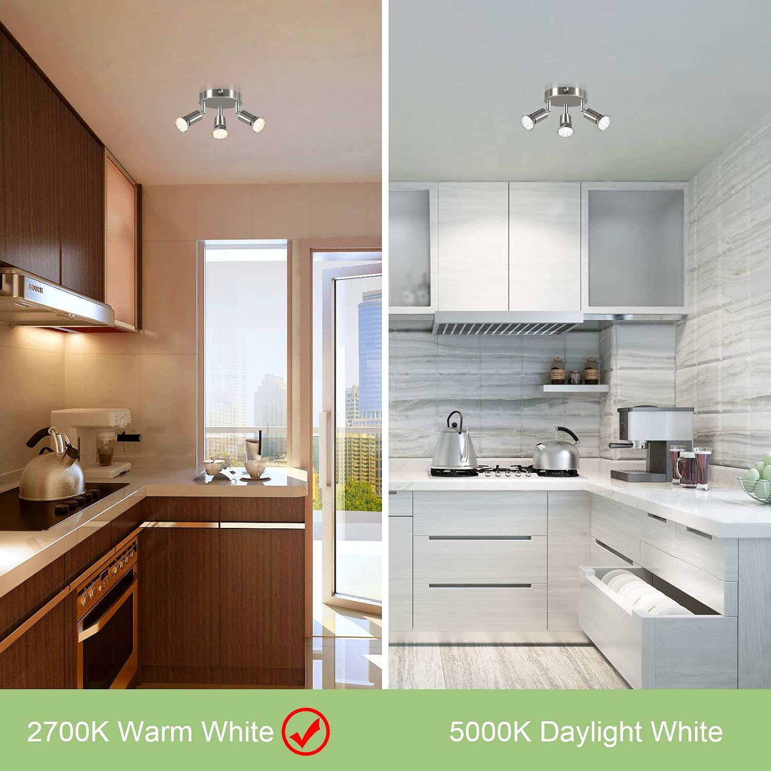 LANGREE Round 3-Light Track Lighting Fixtures, 3 Way Ceiling Spotlight, ø140mm (Including 3x4w GU10 LED Light Bulbs, 4W, 400LM, 2700K Soft White), LED Ceiling Track Light, Matte Nickel