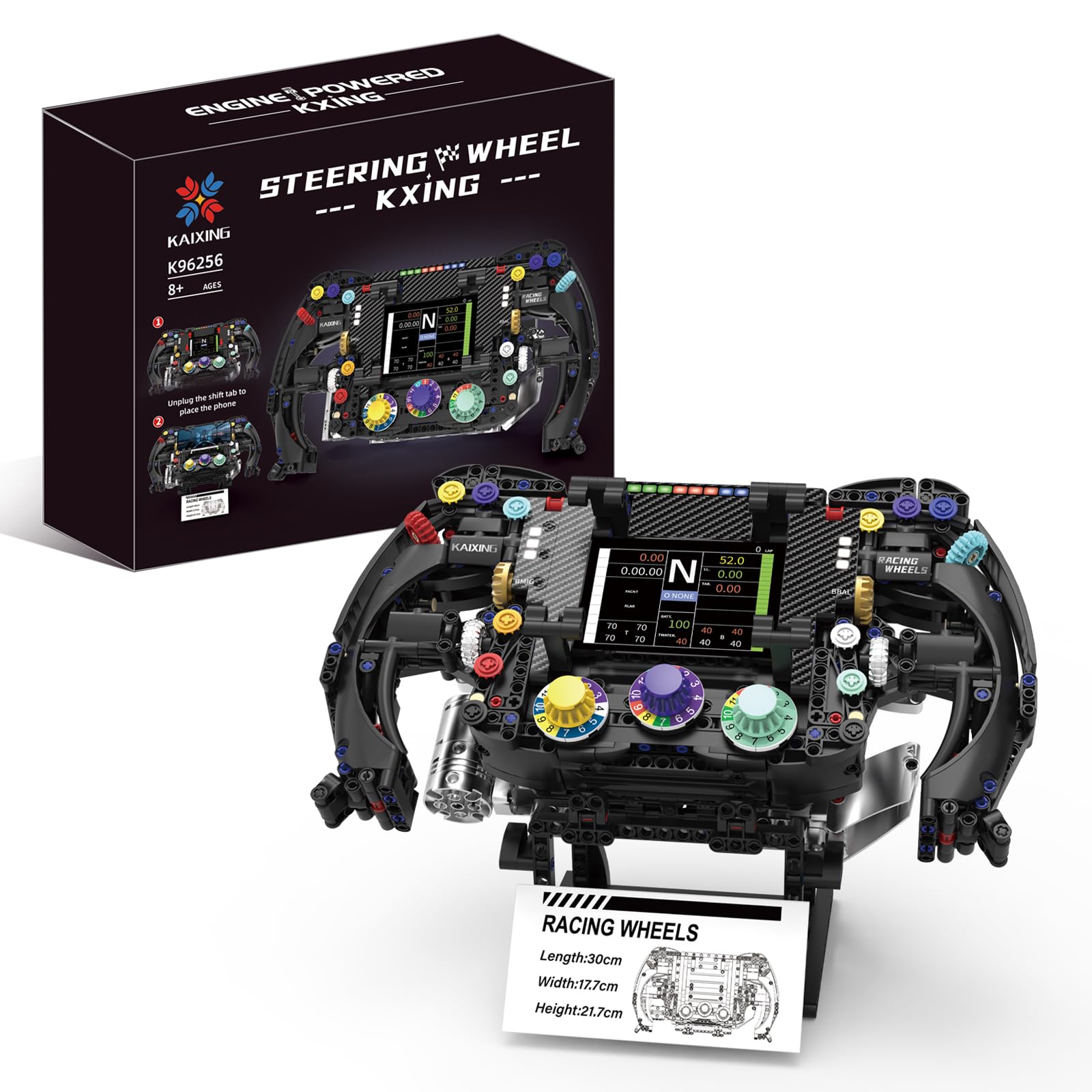 Racing Simulator Set di costruzione del volante, un giocattolo di ingegneria stelo con manopole funzioni, pannello di visualizzazione e paddle Shifters, adatto per bambini e collezionisti adulti. (A)