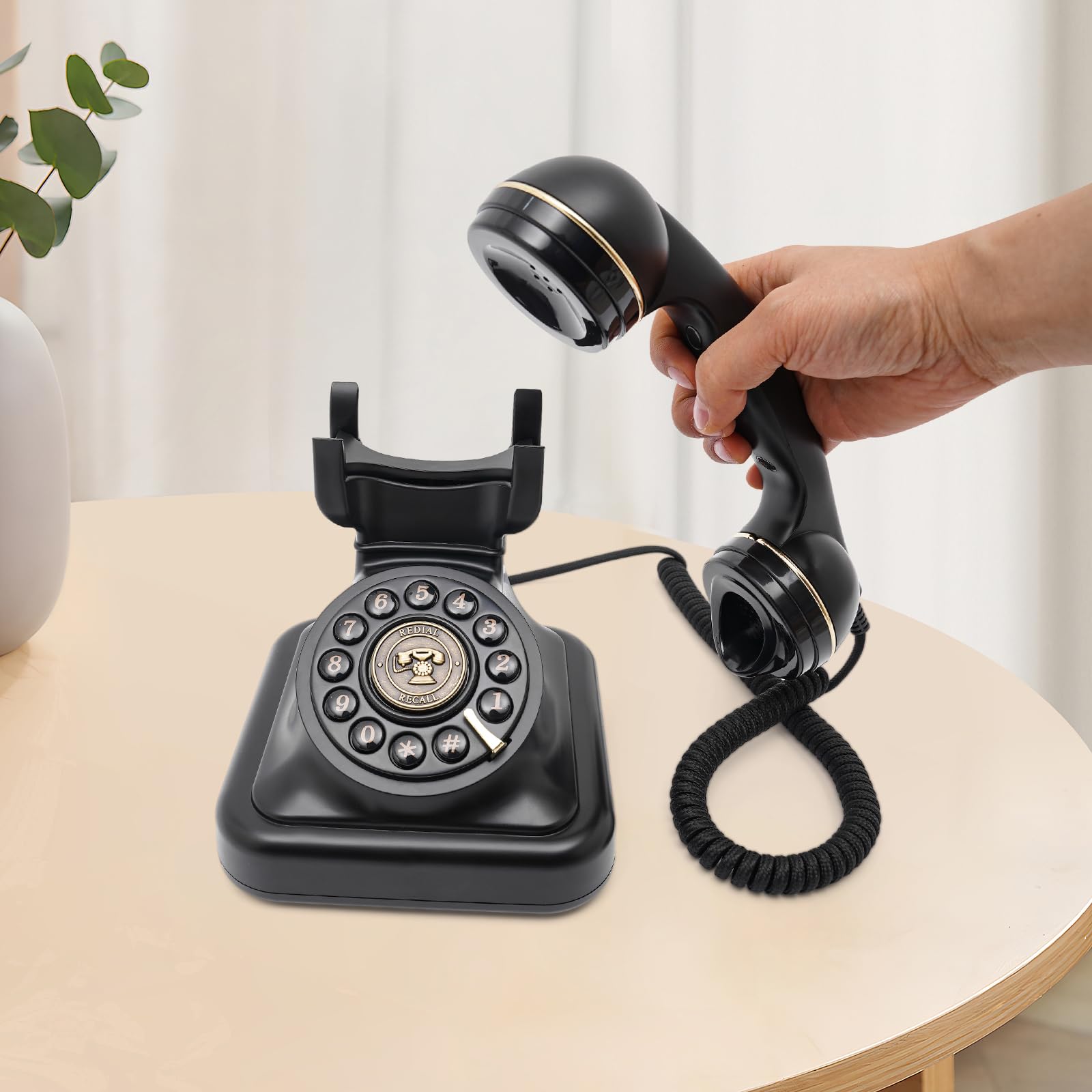 Retro-Festnetztelefon Vintage Telefon Klassisches Schnurgebundenes Tischtelefon mit Wählscheibe und Schnur als Nostalgie Festnetztelefon