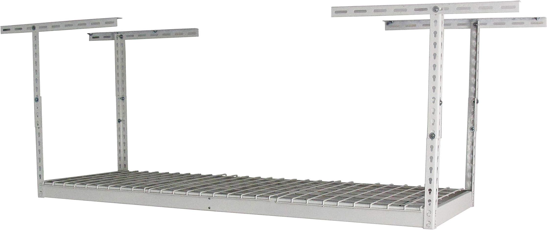 2x6 Adjustable Overhead Garage Storage Rack, Heavy-Duty Steel Overhead Storage Rack with 300 lb Weight Capacity, Height Adjustable Garage Storage Organization System, White (24"-45")