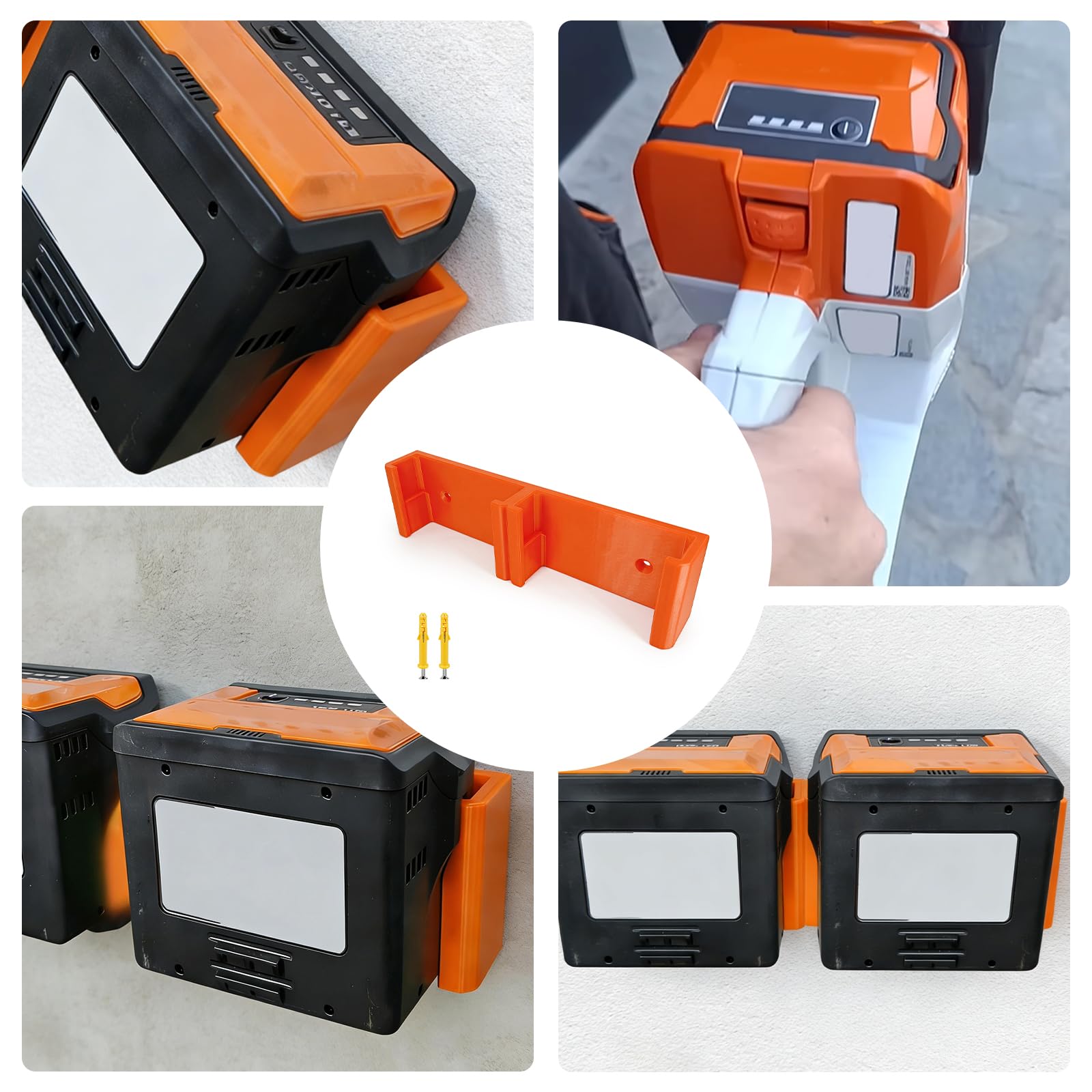 Support mural pour batterie STIHL AK10 AK20 AK30 - Accessoires pour tronçonneuse - Support mural pour 2 batteries - Rangement parallèle - Avec 2 chevilles - Orange