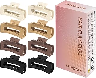 Hair Claw Clips for Women,Large Clips For Thick Thin Curly Hair,Nonslip Matte Square Strong Hold Jaw Clips (Neutral Colors...