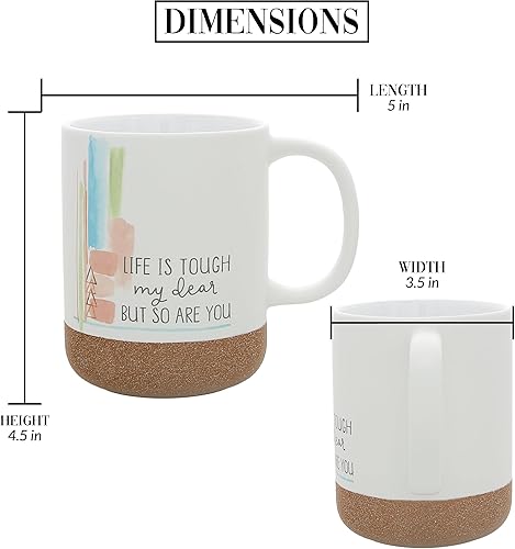 Miniatura 5 de Pavilion Gift Company - Life Is Tough - Taza de cerámica de 16 onzas con fondo esmaltado arenoso, patrón de rayas de acuarela, taza de café de mango