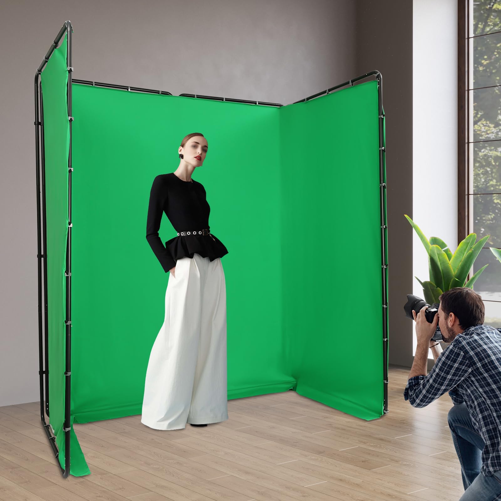 Podstawka w tle, 4 m x 2,4 m, składany panel Green Screen i panel Chroma-Key ze stojakiem, przenośny i łatwy montaż dzięki mocowaniu na klips do studia, portretu i tła fotograficznego