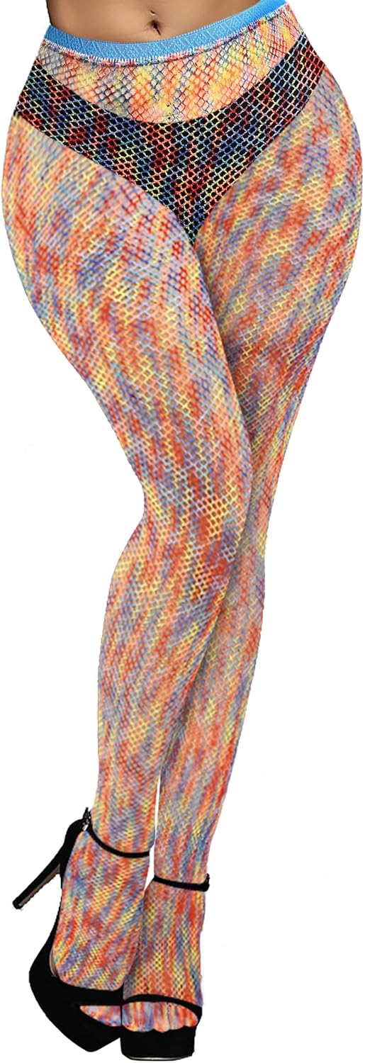 Benefeet Sox Womens Girls Fishnets Rainbow Fishnet Tights Sexy High Waist Fishnet Stockings Sheer Mesh Hollow Out Pantyhose - Image 2