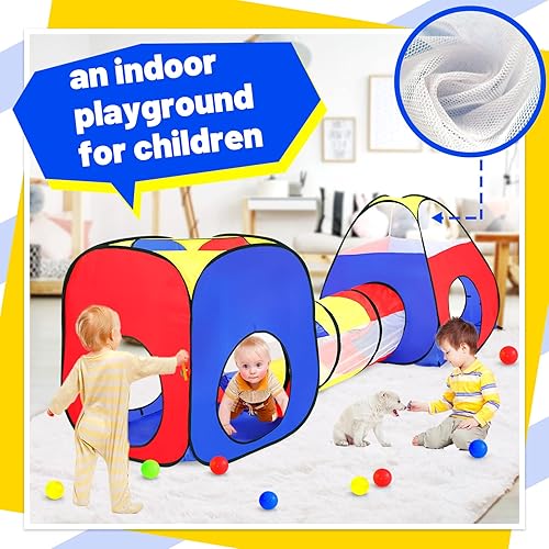 Miniatura 3 de Tienda de campaña para niños con pozo de bolas+túnel de gateo+tienda de campaña de castillo, casa de juegos para niños y niñas, regalo plegable para