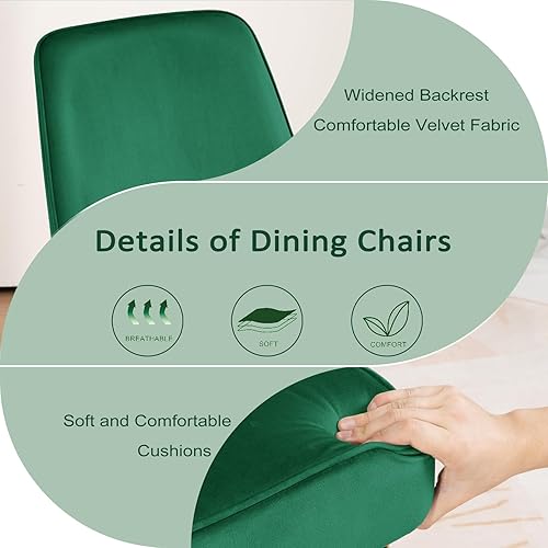 Miniatura 4 de KithKasa Juego de 2 sillas de comedor tapizadas de terciopelo con patas doradas para cocina, color verde