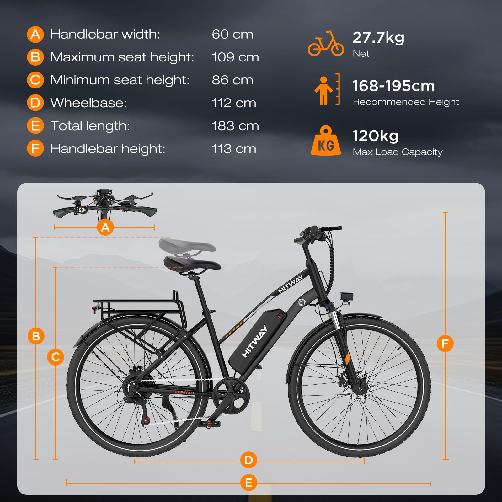 HITWAY Bici Elettrica 27,5"/28" con Motore Posteriore/Centrale 250W, Batteria 36V 13Ah Amovibile, Cambio 7 Marce – E-Bike da Trekking e Città, Bicicletta Elettrica per Uomo e Donna con Design Robusto